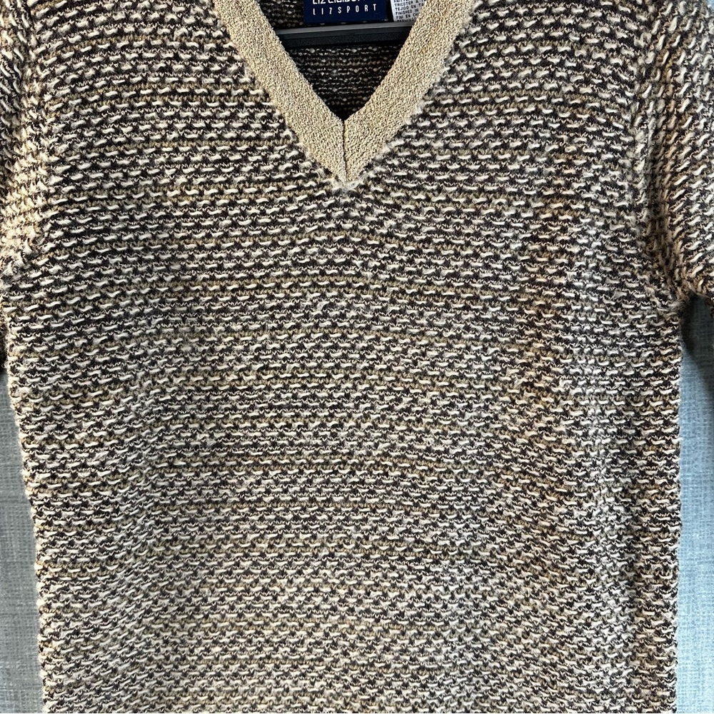 Liz Claiborne Lizsport Chunky Knit V-Neck Sweater Earth Tones Vintage Small S - Picture 2 of 11